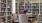 library with a table with flowers on it